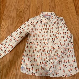 Mini Boden Men's Cream Shirt with Orange and Blue Figures